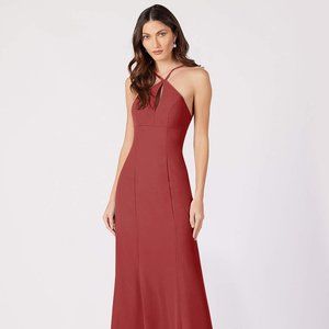 AZAZIE NWT UnalteredLivy Mermaid Chiffon Floor-Length Dress in RUST size 2 or A2